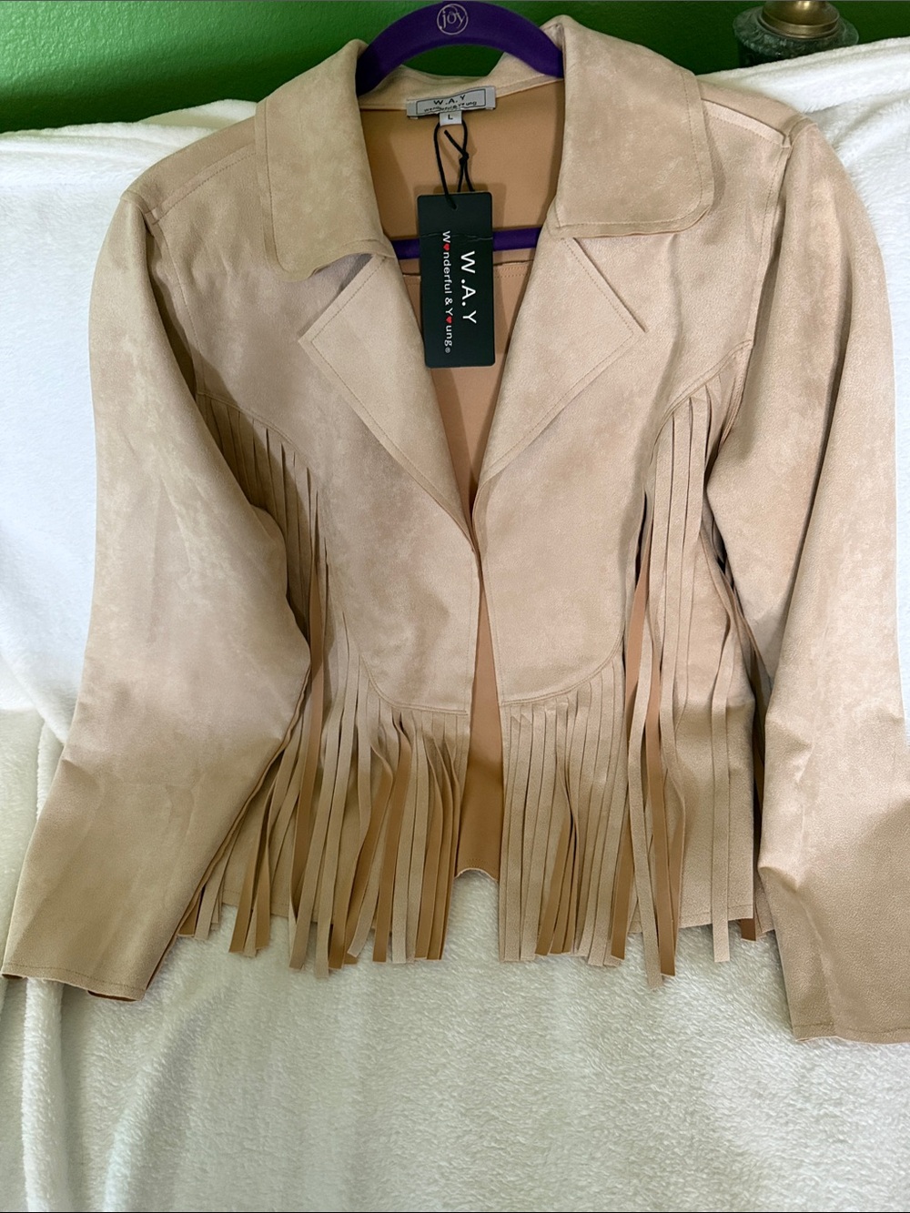 Women's Beige Suede Fringe Blazer